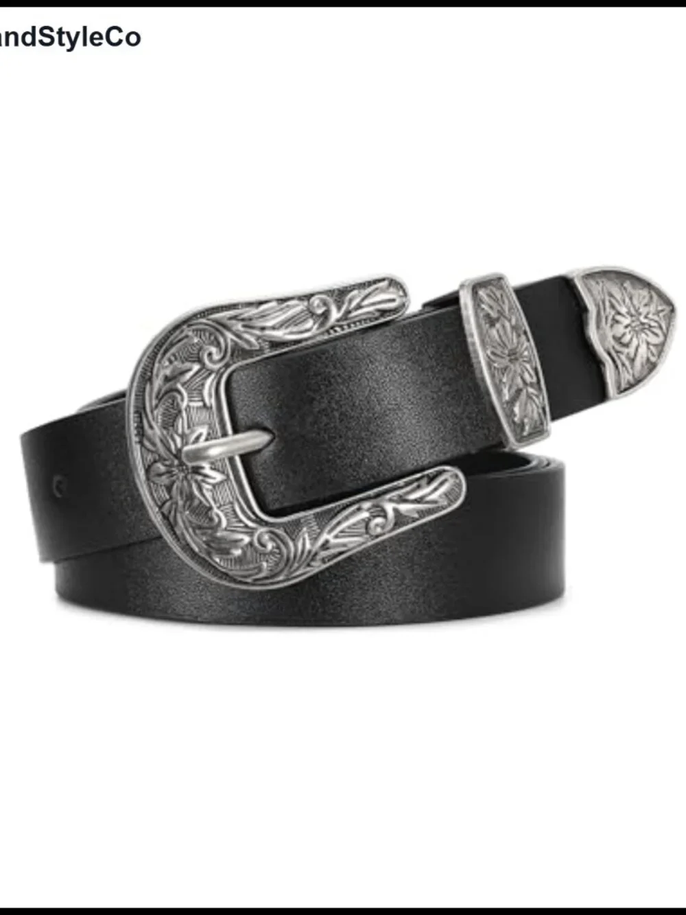 Womens PU Leather Western Belt with Silver Vintage Buckle Cowgirl Belt